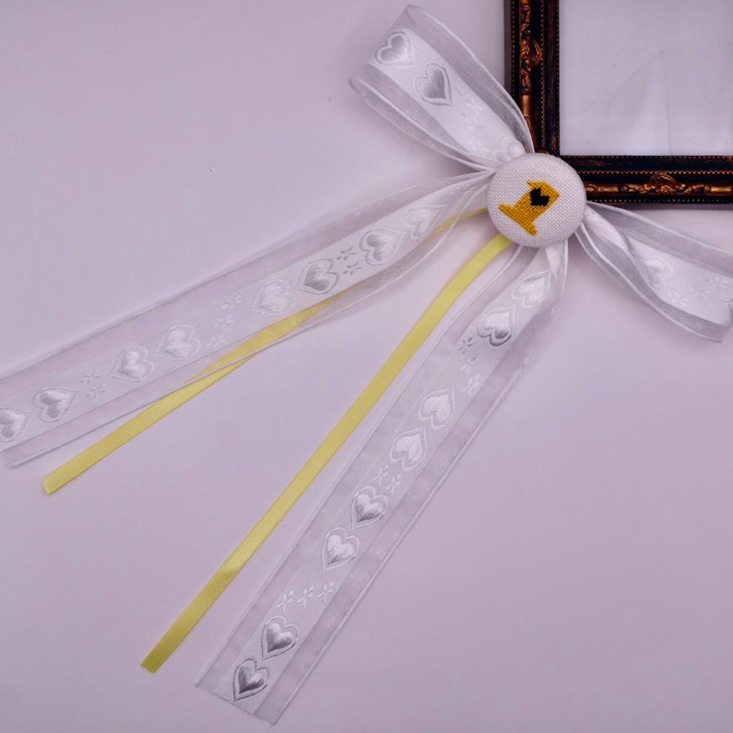 【番号オーダー可能】阪神タイガース風カラー　くるみボタンのヘアリボン　クロスステッチ刺繍 | 3枚目